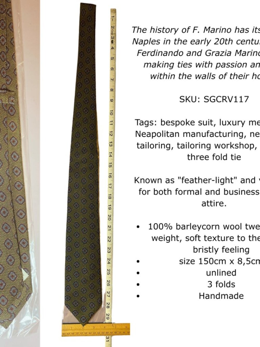 F. Marino medallion olive green tie